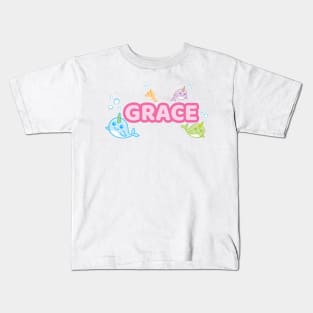 Personalised 'Grace' Narwhal (Sea Unicorn) Design Kids T-Shirt